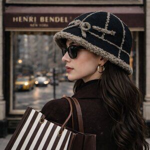 Henri Bendel Sherpa Lamb Fur Bucket Hat